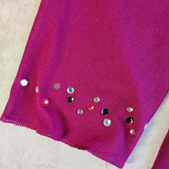 Vintage Express Top Womens Small Burgundy Y2K Floral Rhinestone Sheer Mesh - Picture 6 of 11